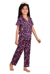 Clothe Funn Girls Letter Printed Night Suit, Black
Half Sleeve Shirt & Pant