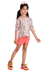 Clothe Funn Girls Love Printed Co-Ord Set, Tuscan & Peach
Top & Shorts