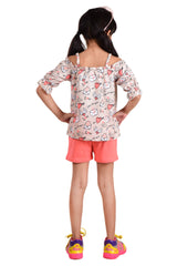Clothe Funn Girls Love Printed Co-Ord Set, Tuscan & Peach
Top & Shorts