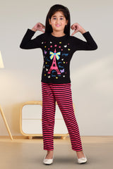 Clothe Funn Girls Paris Printed Coordinate Set, Black/Fuschia
Full Sleeve T-Shirt & Pant