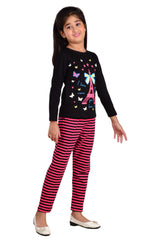 Clothe Funn Girls Paris Printed Coordinate Set, Black/Fuschia
Full Sleeve T-Shirt & Pant