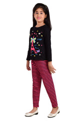 Clothe Funn Girls Paris Printed Coordinate Set, Black/Fuschia
Full Sleeve T-Shirt & Pant