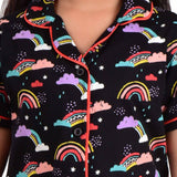 Clothe Funn Girls Rainbow Printed Night Suit, Black
Half Sleeve Shirt & Pant