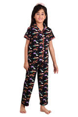Clothe Funn Girls Rainbow Printed Night Suit, Black
Half Sleeve Shirt & Pant