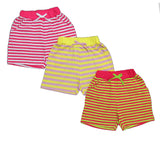 Clothe Funn Girls Stripes Printed Hot Shorts, Combo 6:- Purple/Yellow, Fuschia/White, Fuschia/Lime (Pack of 3)
Above Knee Length Shorts