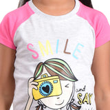 Clothe Funn Girls Smile Printed Set, Ecru Mel & Pink
Half Sleeve T-Shirt & Shorts