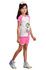 Clothe Funn Girls Smile Printed Set, Ecru Mel & Pink
Half Sleeve T-Shirt & Shorts