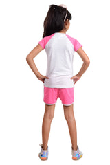 Clothe Funn Girls Smile Printed Set, Ecru Mel & Pink
Half Sleeve T-Shirt & Shorts