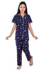 Clothe Funn Girls All-Over Star Printed Night Suit, Navy
Half Sleeve Shirt & Pant