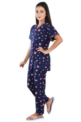 Clothe Funn Girls All-Over Star Printed Night Suit, Navy
Half Sleeve Shirt & Pant