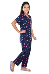 Clothe Funn Girls All-Over Star Printed Night Suit, Navy
Half Sleeve Shirt & Pant