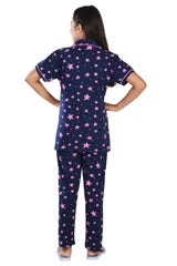 Clothe Funn Girls All-Over Star Printed Night Suit, Navy
Half Sleeve Shirt & Pant