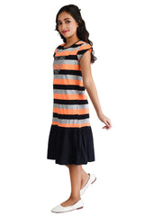 Clothe Funn Girls Stripes Printed Frock, Orange/Black
Short Sleeves Frock