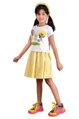 Clothe Funn Girls Sweet Printed Frock, Yellow/White
Short Sleeve Top & Skirt