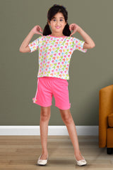 Clothe Funn Girls Trendy Heart Printed Half Sleeve T-Shirt & Shorts Set, White/Pink
Half Sleeve T-Shirt & Shorts