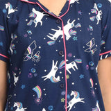 Clothe Funn Girls Unicorn Printed Night Suit, Navy
Half Sleeve Shirt & Pant