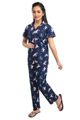 Clothe Funn Girls Unicorn Printed Night Suit, Navy
Half Sleeve Shirt & Pant