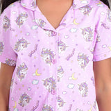 Clothe Funn Girls All-Over Unicorn Printed Night Suit, Purple
Half Sleeve Shirt & Pant
