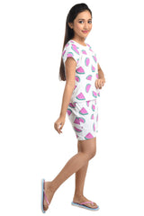 Clothe Funn Girls Watermelon Printed Crop Top Set, White AOP
Crop Top & Shorts