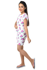 Clothe Funn Girls Watermelon Printed Crop Top Set, White AOP
Crop Top & Shorts