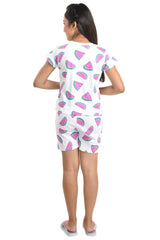 Clothe Funn Girls Watermelon Printed Crop Top Set, White AOP
Crop Top & Shorts