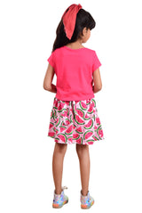 Clothe Funn Girls Watermelon Printed Frock, Pink
Short Sleeve Top & Skirt