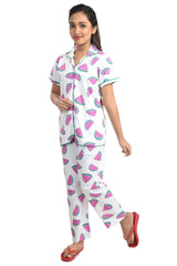 Clothe Funn Girls Watermelon Printed Night Suit, White
Half Sleeve Shirt & Pant