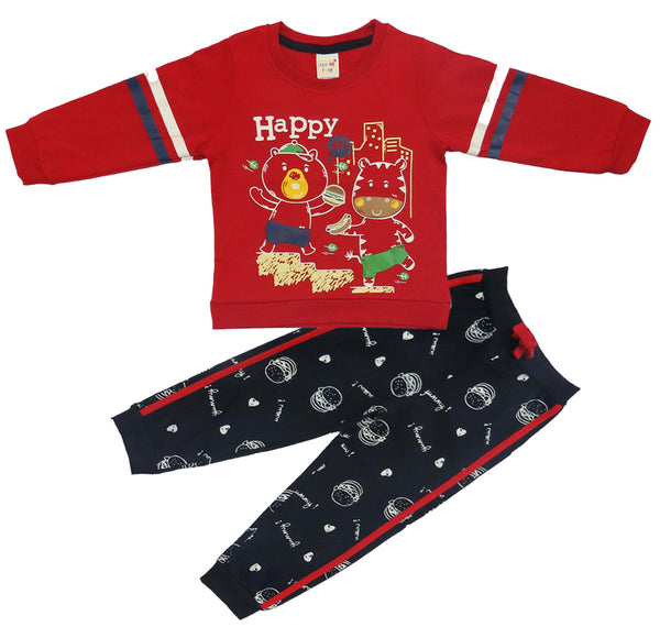 Clothe Funn Baby Boys Co-Ordinate Set, Full Sleeve T-Shirts & Full Pant, Red & Navy