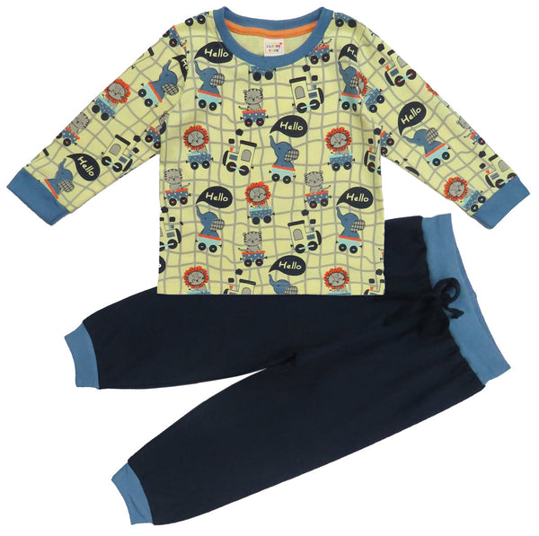 Clothe Funn Baby Boys Co-Ordinate Set, Full Sleeve T-Shirts & Full Pant, Lemon & Navy