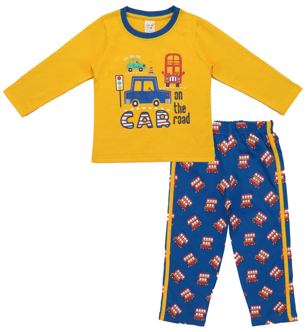 Clothe Funn Baby Boys Co-Ordinate Set, Full Sleeve T-Shirts & Full Pant, Gold & Royal