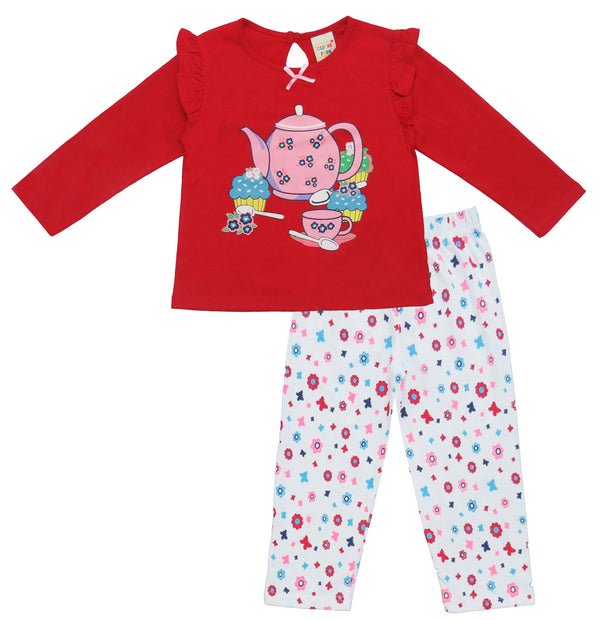 Clothe Funn Baby Girls Co-Ordinate Set, Full sleeve T-Shirts & Full Pant Red & White