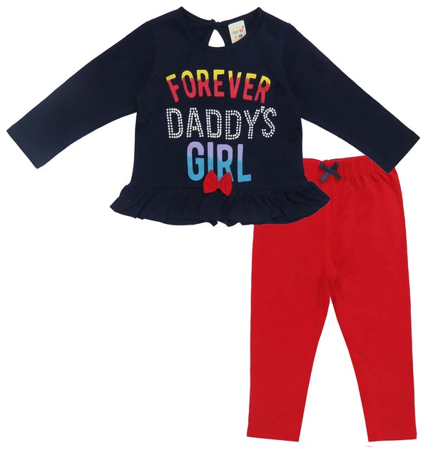 Clothe Funn Baby Girls Co-Ordinate Set, Full sleeve T-Shirts & Full Pant Navy & Red