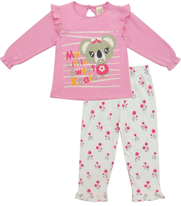 Clothe Funn Baby Girls Co-Ordinate Set, Full sleeve T-Shirts & Full Pant, Pink & Offwhite