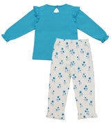 Clothe Funn Baby Girls Co-Ordinate Set, Full sleeve T-Shirts & Full Pant, T.Blue & Offwhite