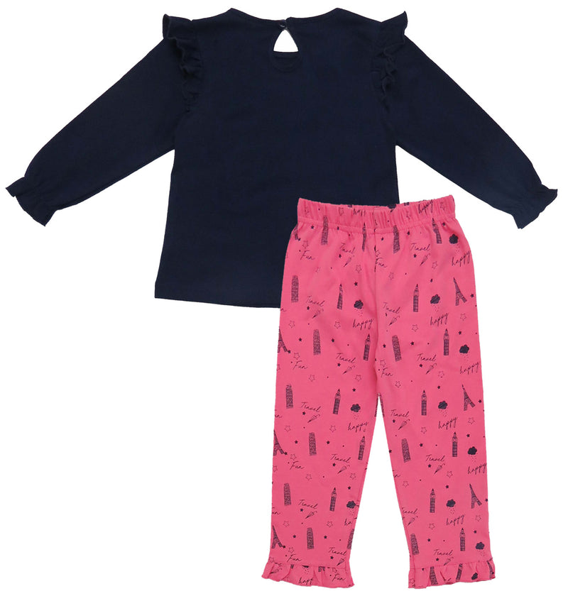 Clothe Funn Baby Girls Co-Ordinate Set, Full sleeve T-Shirts & Full Pant, Navy & Pink