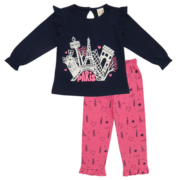 Clothe Funn Baby Girls Co-Ordinate Set, Full sleeve T-Shirts & Full Pant, Navy & Pink