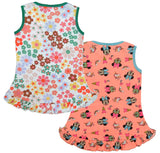 Clothe Funn Baby Girls Frock,Florence Orange AOP/White AOP (Pack of 2)