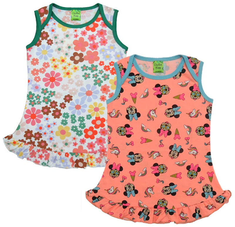 Clothe Funn Baby Girls Frock,Florence Orange AOP/White AOP (Pack of 2)