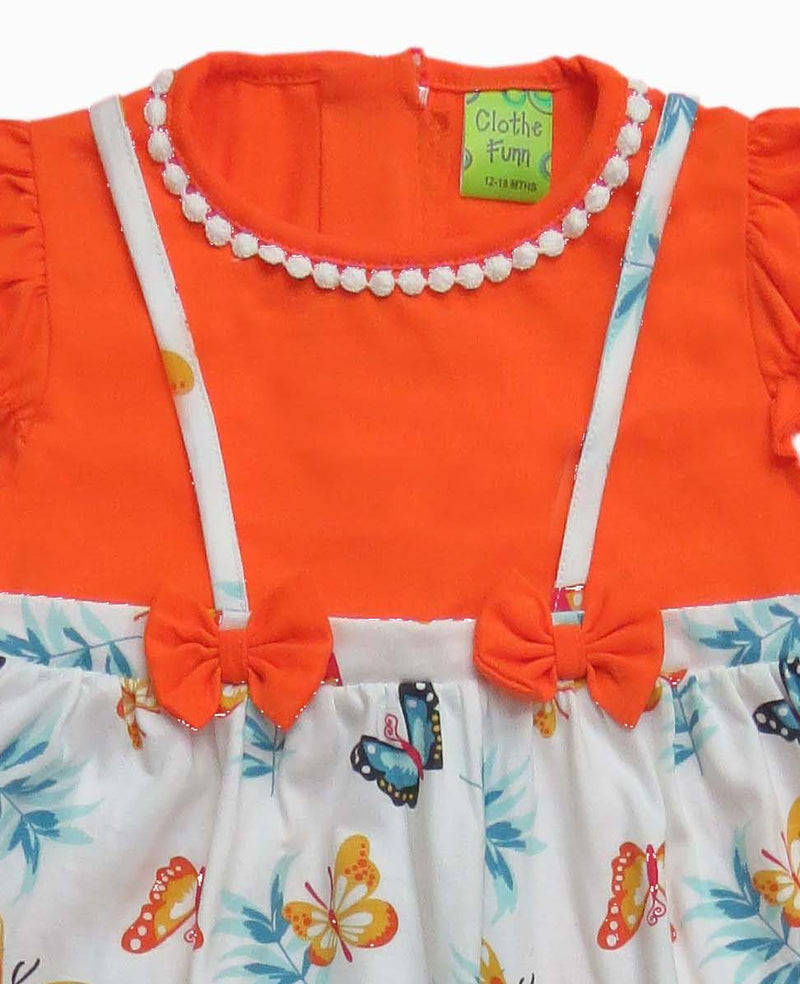 Clothe funn New Born Baby Girl's Trendy Dress With Lace, Orange/White