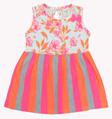 Clothe Funn New Born Baby Girls Dress, Off-white/Neon Pink