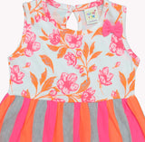 Clothe Funn New Born Baby Girls Dress, Off-white/Neon Pink