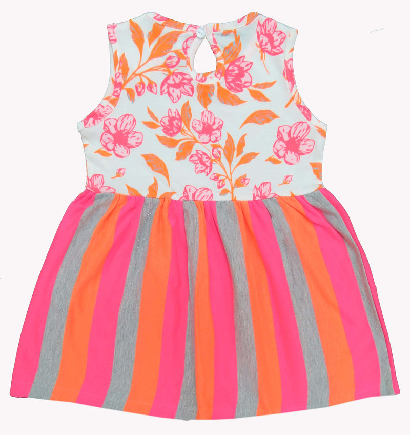 Clothe Funn New Born Baby Girls Dress, Off-white/Neon Pink