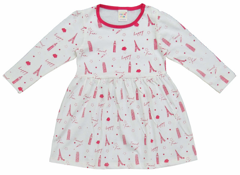 Clothe Funn Baby Girls Full Sleeves Dress, Red & Off white