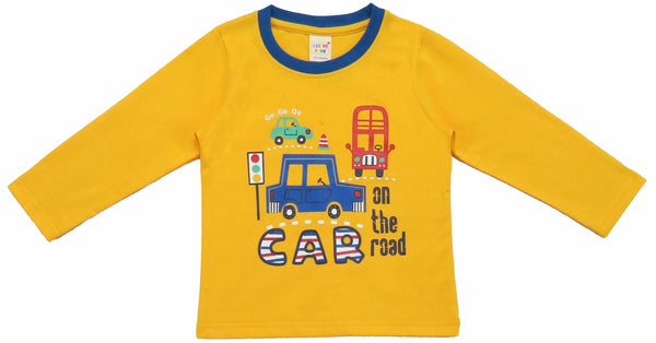 Clothe Funn Baby Boys Co-Ordinate Set, Full Sleeve T-Shirts & Full Pant, Gold & Royal