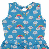 Clothe Funn Girls Fancy AOP Printed Dress, T.Blue Rainbow