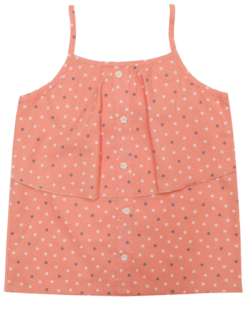 Clothe Funn Girls Co-ord Set, Short Set, Peach Polka