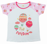 Clothe Funn Girls Printed Cotton Half Sleeves T-Shirt & Full Pant Nightwear Set, White & Pink AOP
