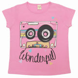 Clothe Funn Girls Printed Cotton Half Sleeves T-Shirt & Full Pant Nightwear Set, Pink & Off White