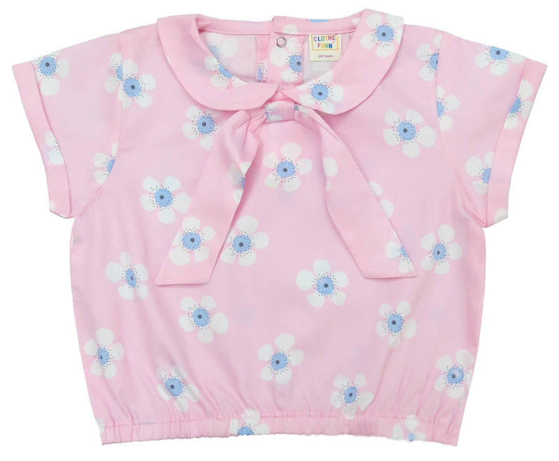 Clothe Funn Girls Floral Printed Cotton Co-Ord Set, Pink Floral AOP