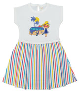 Clothe Funn Girls Fancy Look Striper, Short Sleeve Frock, Off White & Stripes